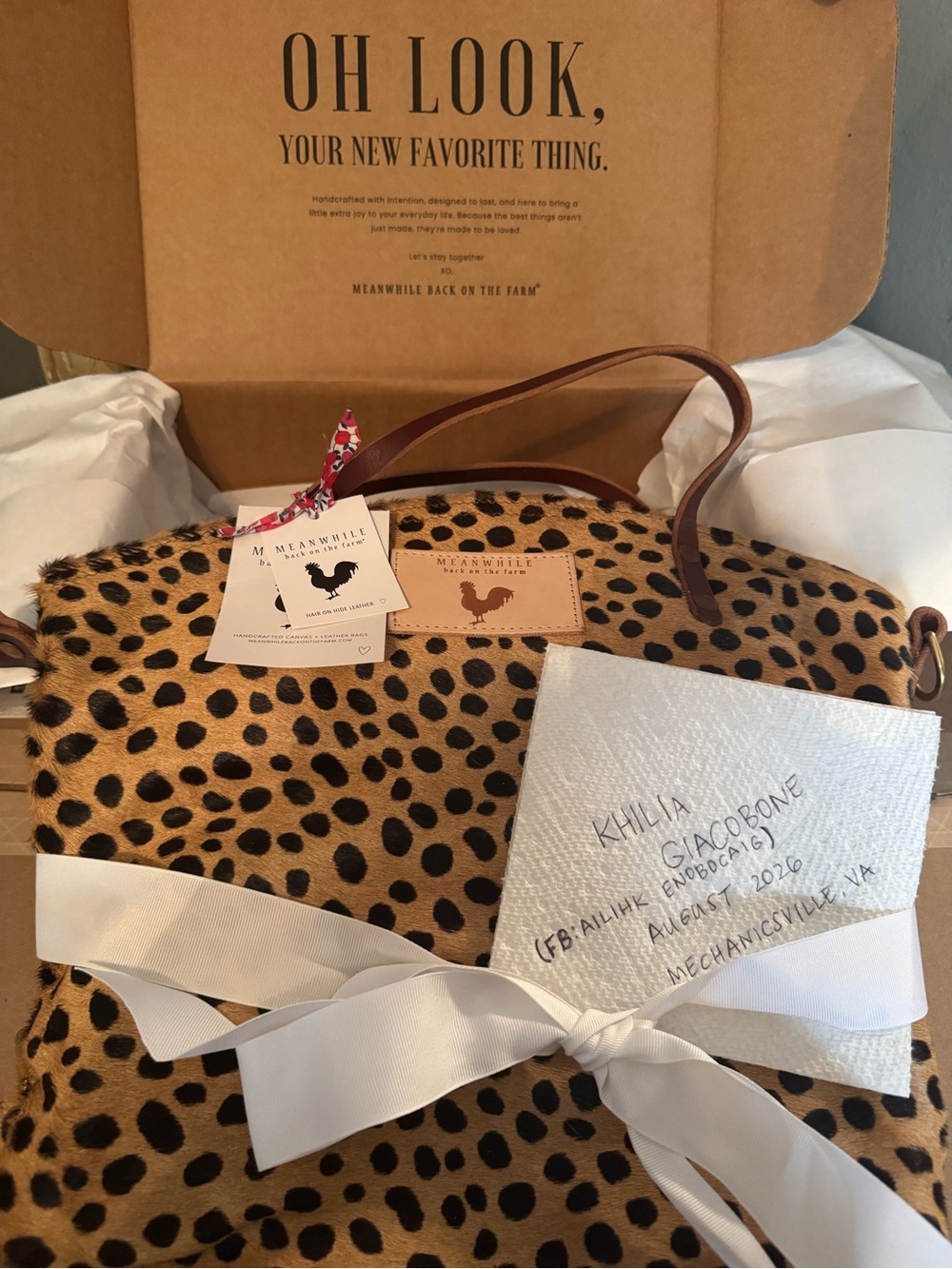 Meanwhile Back On The Farm Leopard Shoulder Bag with Brown Leather Straps